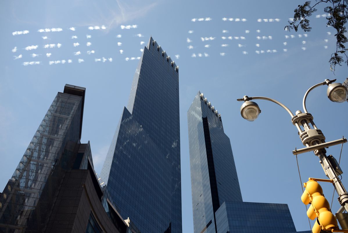 02 Time Warner Center With Sky Writing In New York Columbus Circle